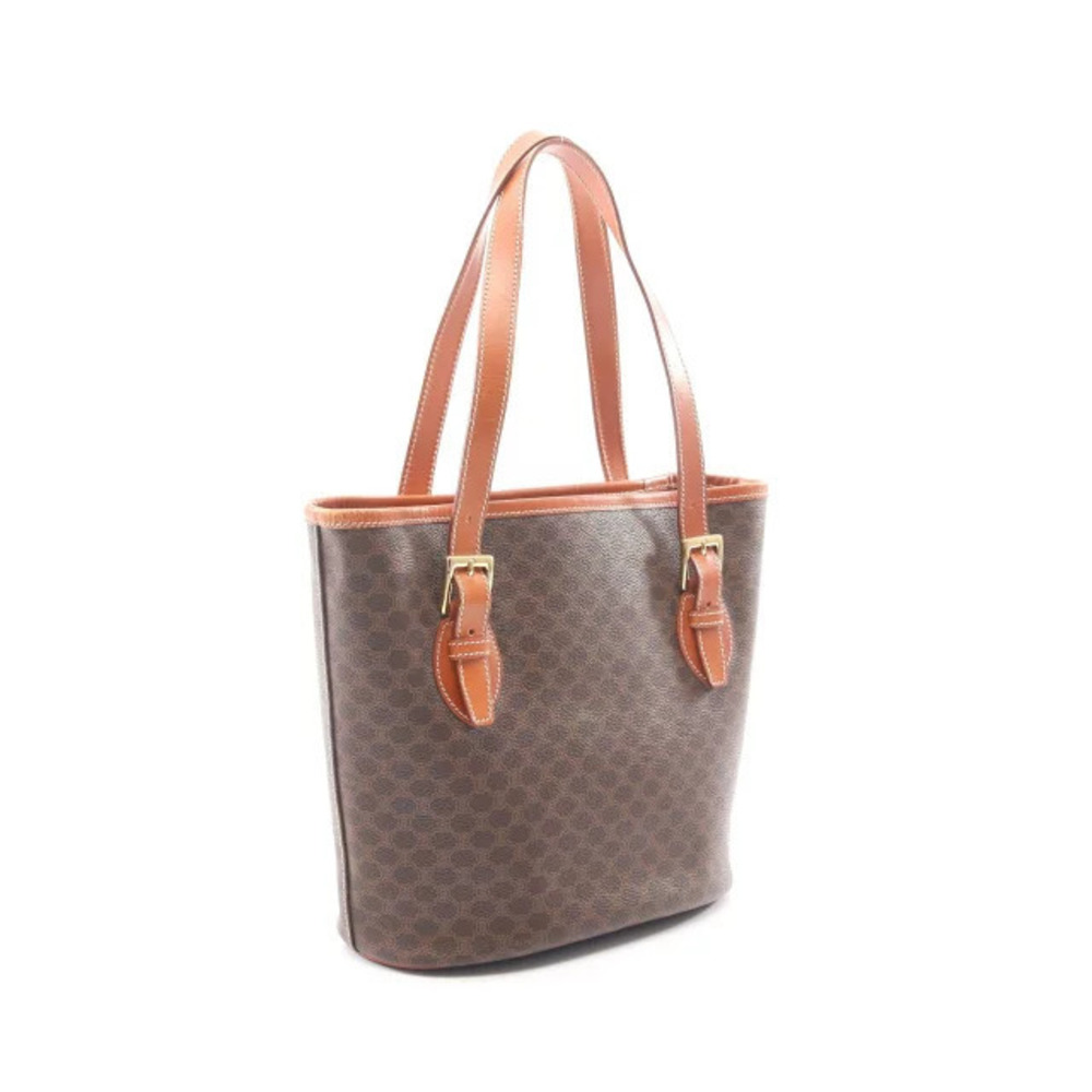 Celine Leather Canvas Macadam Brown Tote Bag Brown